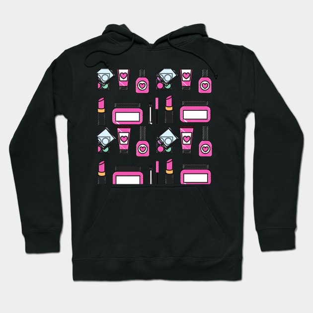 Pink Makeup Cartoon Pattern Hoodie by DesignIndex